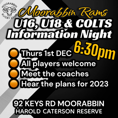 Players and Parents Meeting - U16 to Colts - Thurs 1st Dec